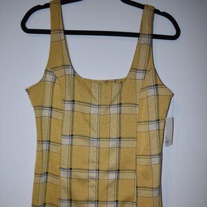 NWT SO Gold & Black Plaid Women's Dress Open Back Size Large